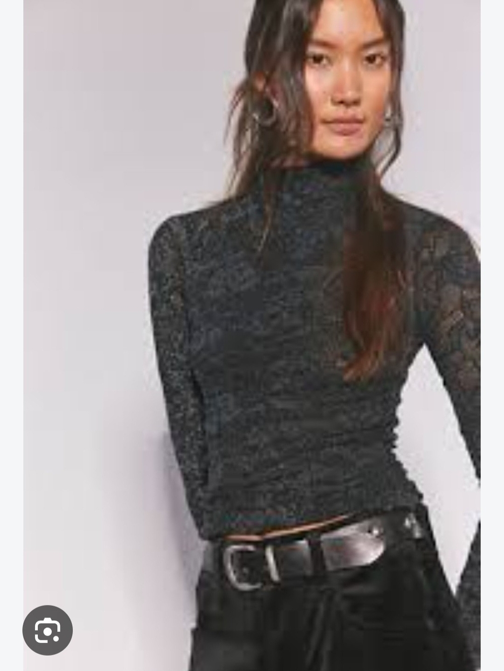 Free People Black Lace Mock Neck Long Sleeve Top